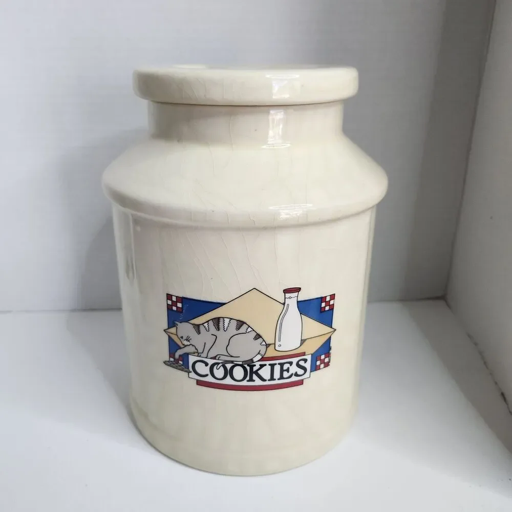 Milk And Cookies Cat Ceramic Cookie Jar Canister Vintage 1984 Teleflora 8.5